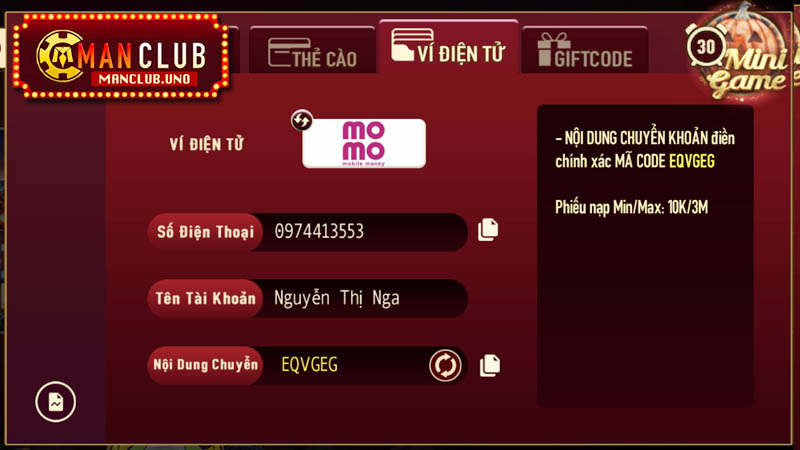 nạp tiền manclub để nhận khuyến mãi